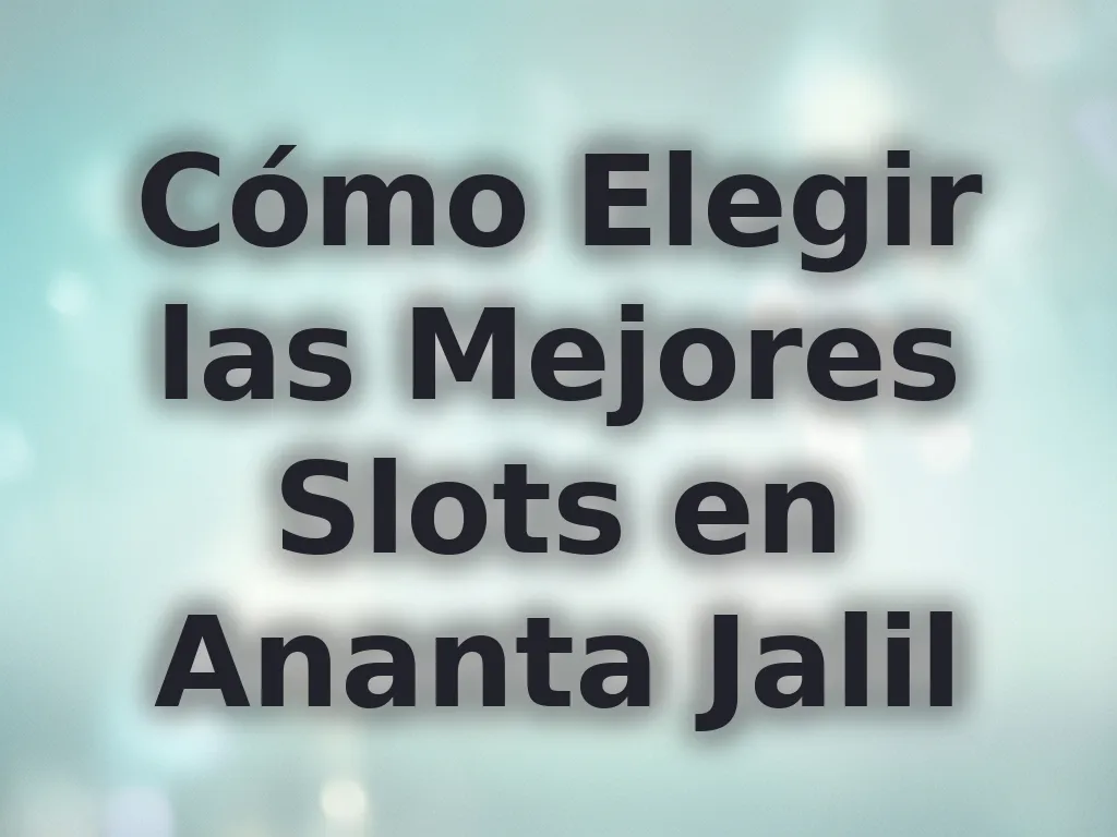 Cómo Elegir las Mejores Slots en Ananta Jalil